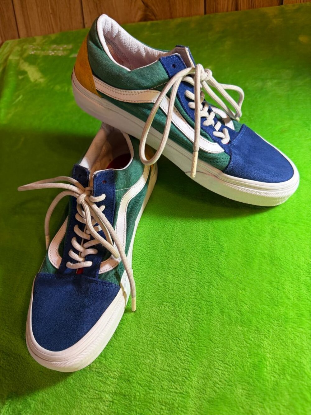 Vans Old Skool Colorblock Patchwork Skate Sneakers Men 7 Women 8.5 Blue Green